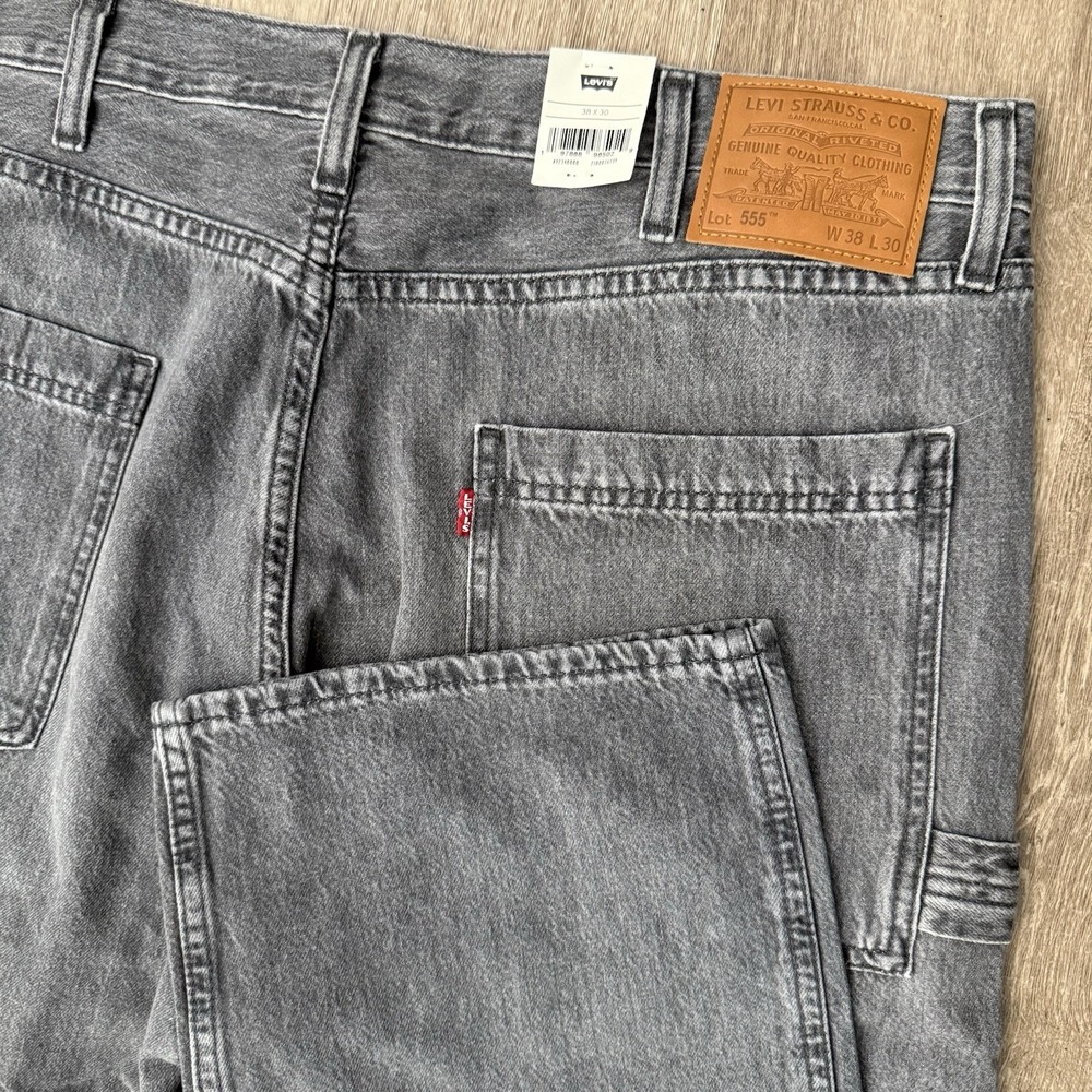 NWT Levi's 555 Relaxed Straight Utility Jeans Men's 38x30 Grey Wash Carpenter